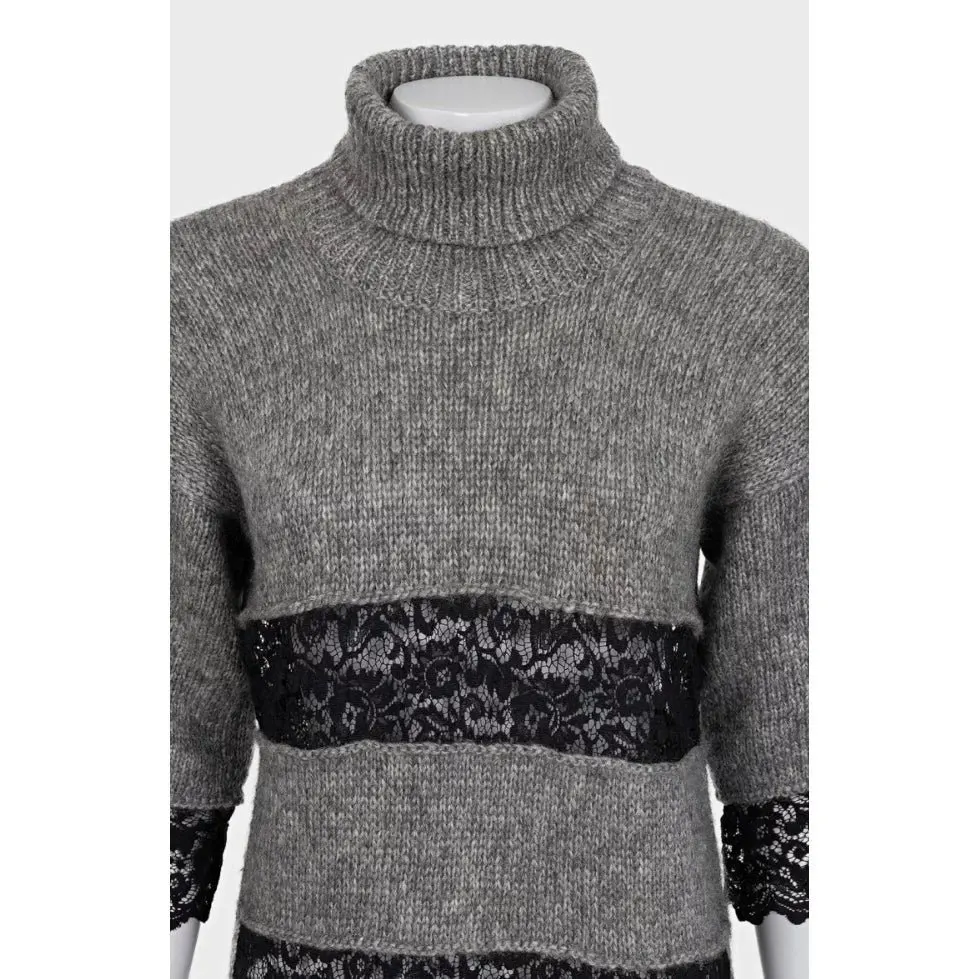 Dolce & Gabbana Mohair Knit Dress with Delicate Lace sz. 42 Pre-owned Grey Lace Good - Model View