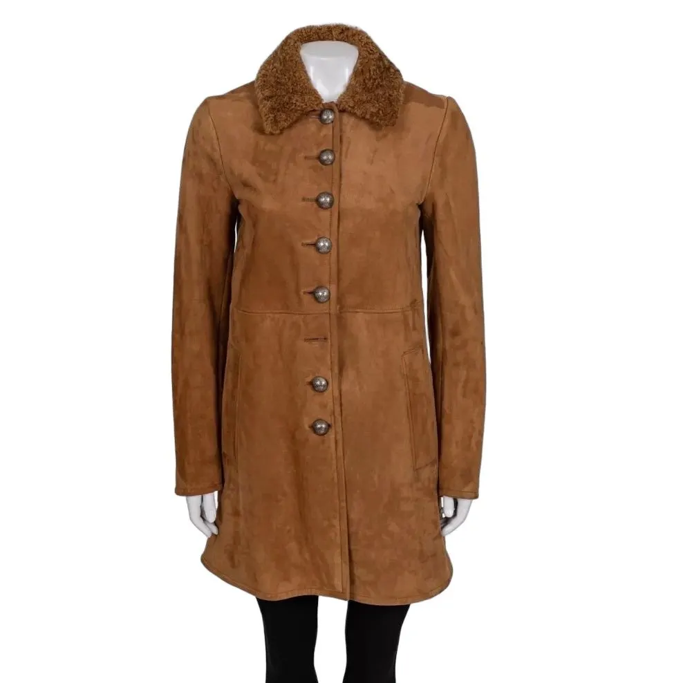 Gucci NWOT Gucci Brown Suede Shearling Lined Coat IT 42 Pre-owned Brown Suede Never worn - Front View