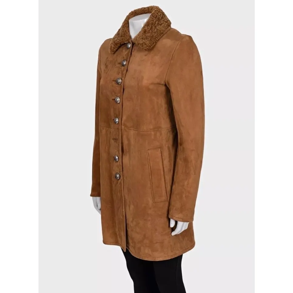 Gucci NWOT Gucci Brown Suede Shearling Lined Coat IT 42 Pre-owned Brown Suede Never worn - Back View