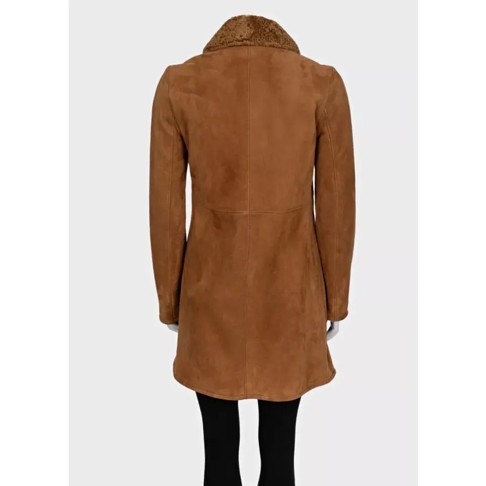 Gucci NWOT Gucci Brown Suede Shearling Lined Coat IT 42 Pre-owned Brown Suede Never worn - Inside View