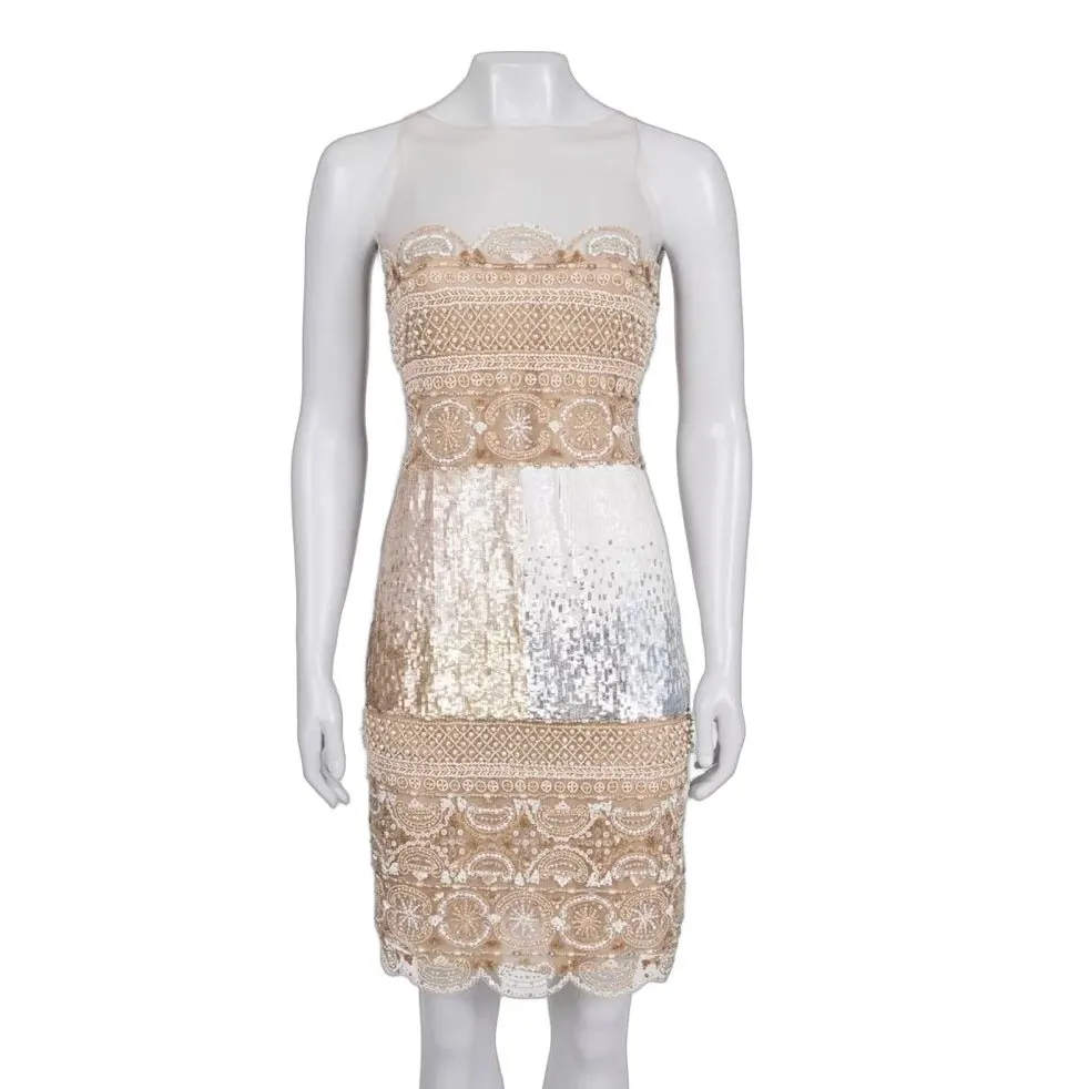 Valentino Beige Silk Embellished Dress | UK 6 XS Pre-owned