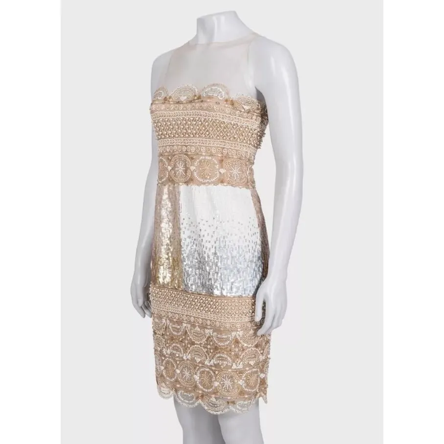 Valentino Beige Silk Embellished Dress | UK 6 XS Pre-owned Beige Silk Good - Back View
