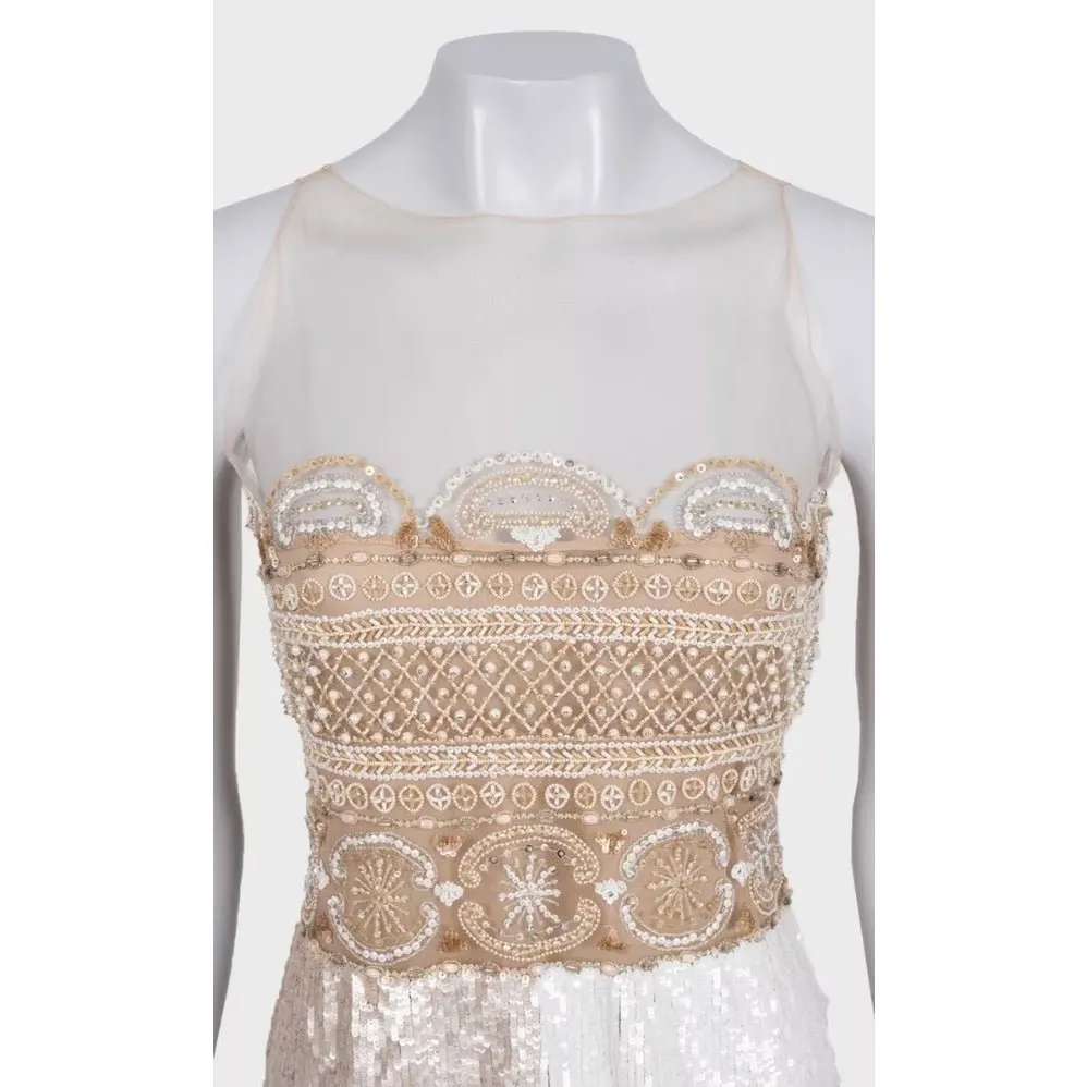 Valentino Beige Silk Embellished Dress | UK 6 XS Pre-owned Beige Silk Good - Inside View