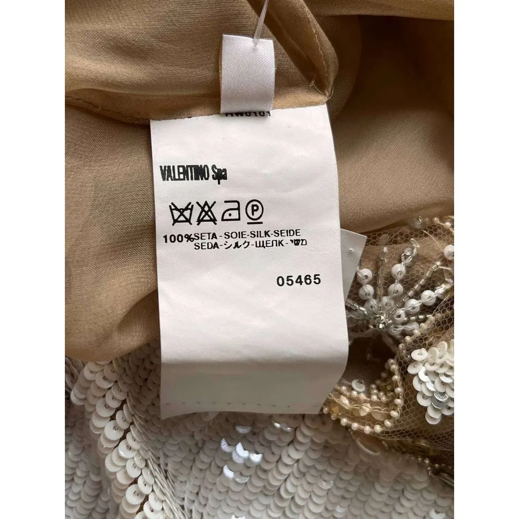 Valentino Beige Silk Embellished Dress | UK 6 XS Pre-owned Beige Silk Good - Model View