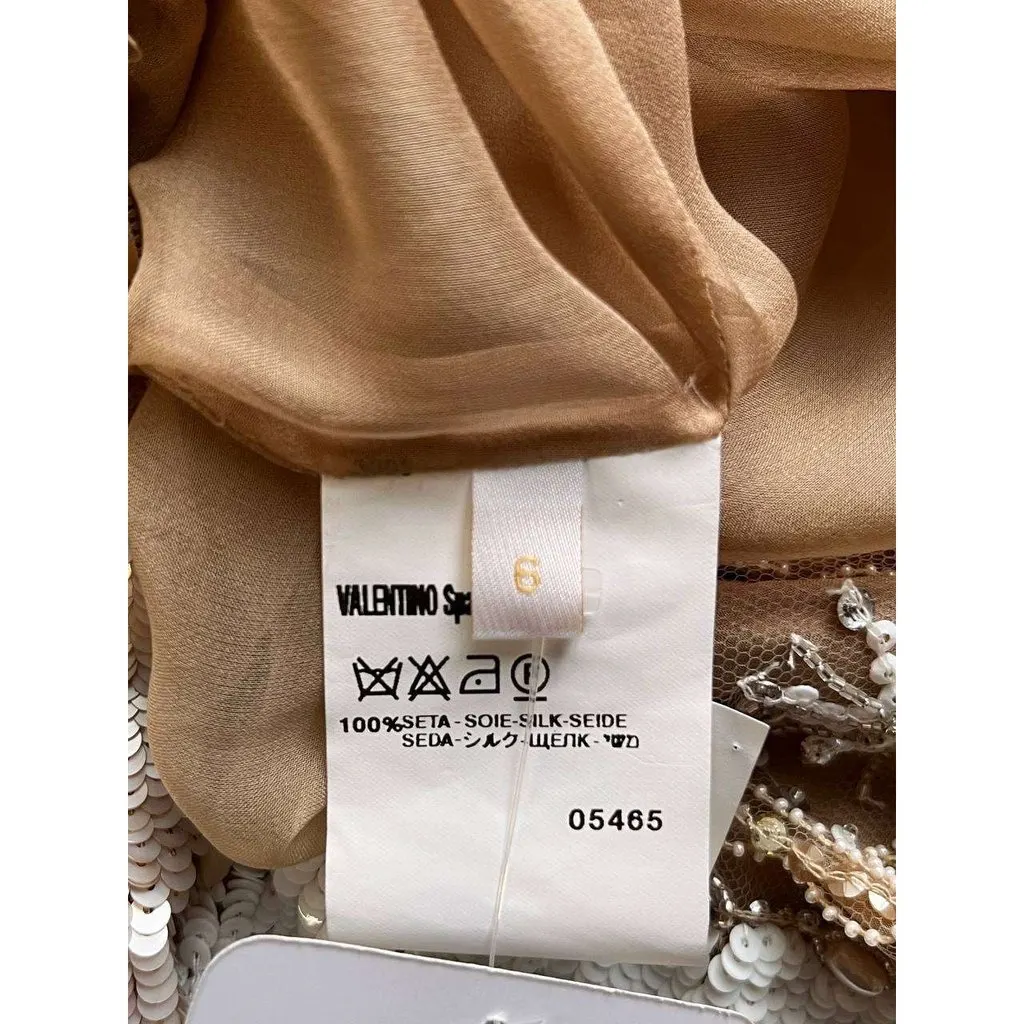 Valentino Beige Silk Embellished Dress | UK 6 XS Pre-owned Beige Silk Good - Box View
