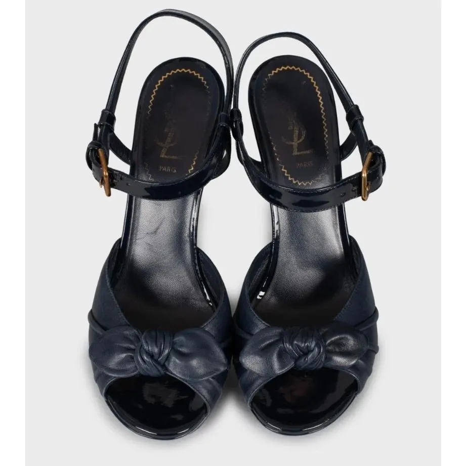 Saint Laurent Blue Leather Stiletto Platform Sandals EU 37 Pre-owned Blue Leather Good - Back View