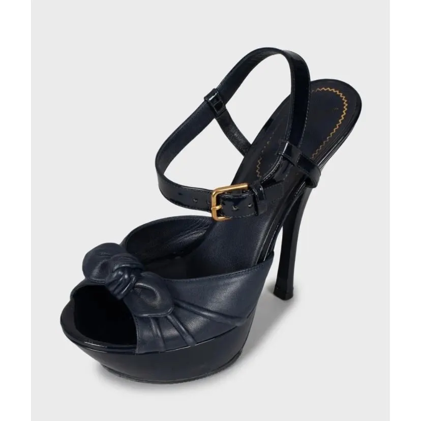 Saint Laurent Blue Leather Stiletto Platform Sandals EU 37 Pre-owned Blue Leather Good - Inside View