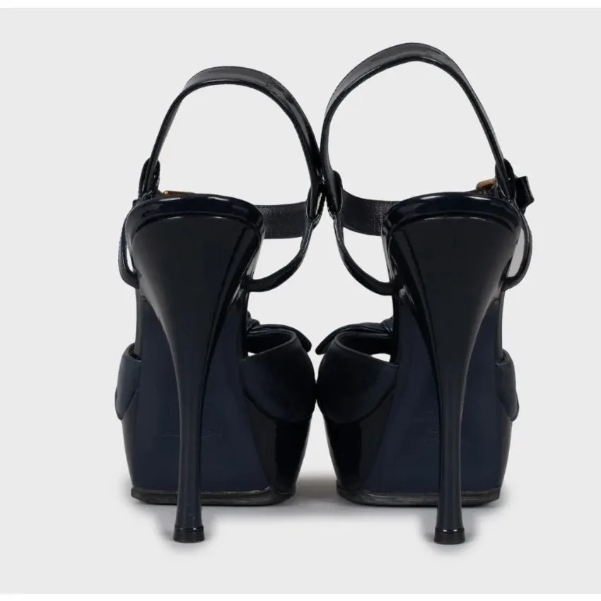 Saint Laurent Blue Leather Stiletto Platform Sandals EU 37 Pre-owned Blue Leather Good - Model View