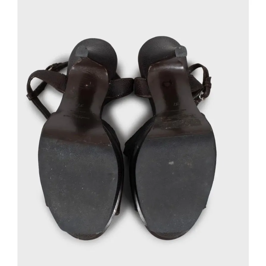 Saint Laurent Vintage Saint Laurent Brown Embossed Leather Wedge Sandals Sz.37 Pre-owned Brown Leather Good - Box View