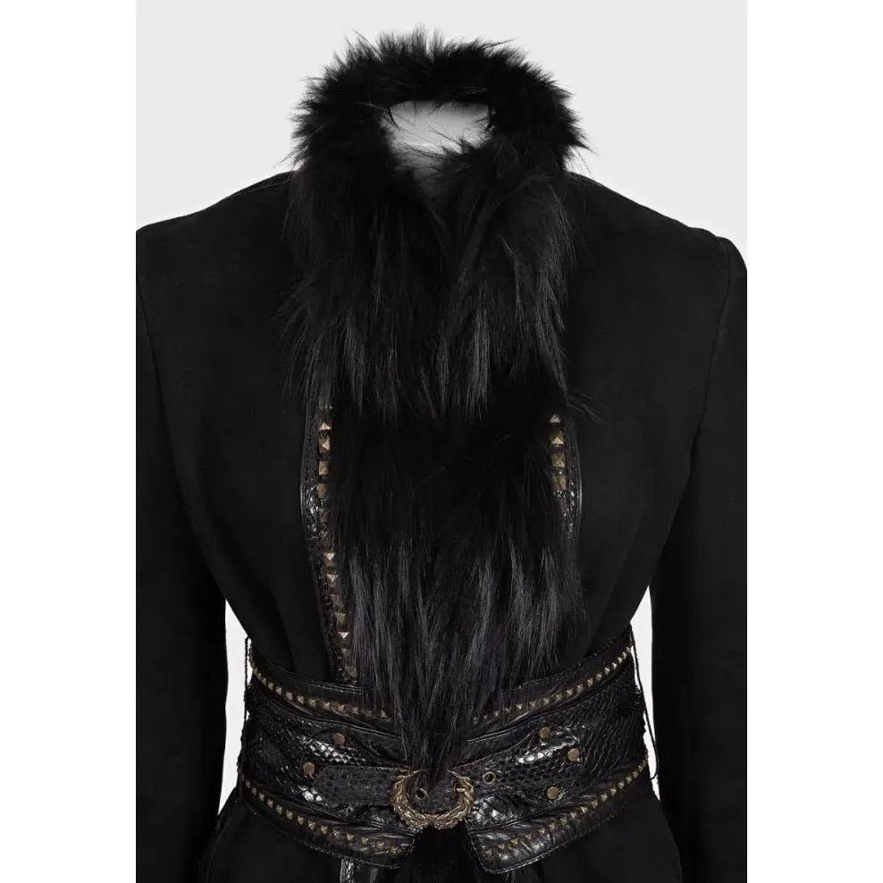 Roberto Cavalli Black Leather Shearling Jacket Fox Fur Trim IT 42 M Pre-owned Black Leather Good - Model View