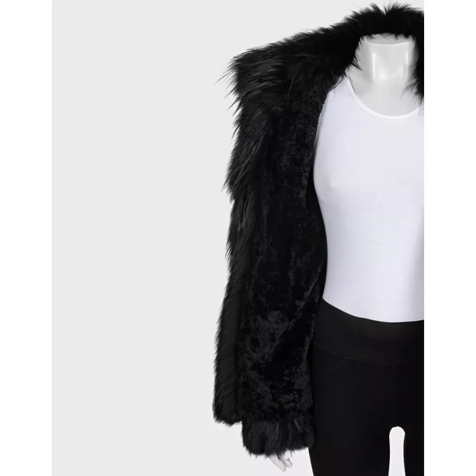 Roberto Cavalli Black Leather Shearling Jacket Fox Fur Trim IT 42 M Pre-owned Black Leather Good - Box View