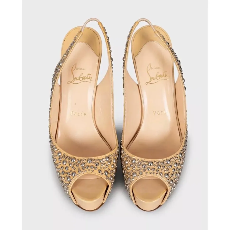 Christian Louboutin Beige Patent Leather Slingback Heels EU 37.5 Pre-owned Beige Leather Good - Back View