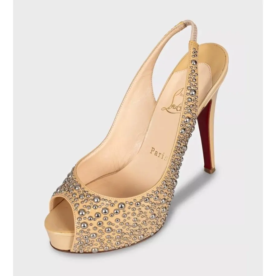 Christian Louboutin Beige Patent Leather Slingback Heels EU 37.5 Pre-owned Beige Leather Good - Inside View