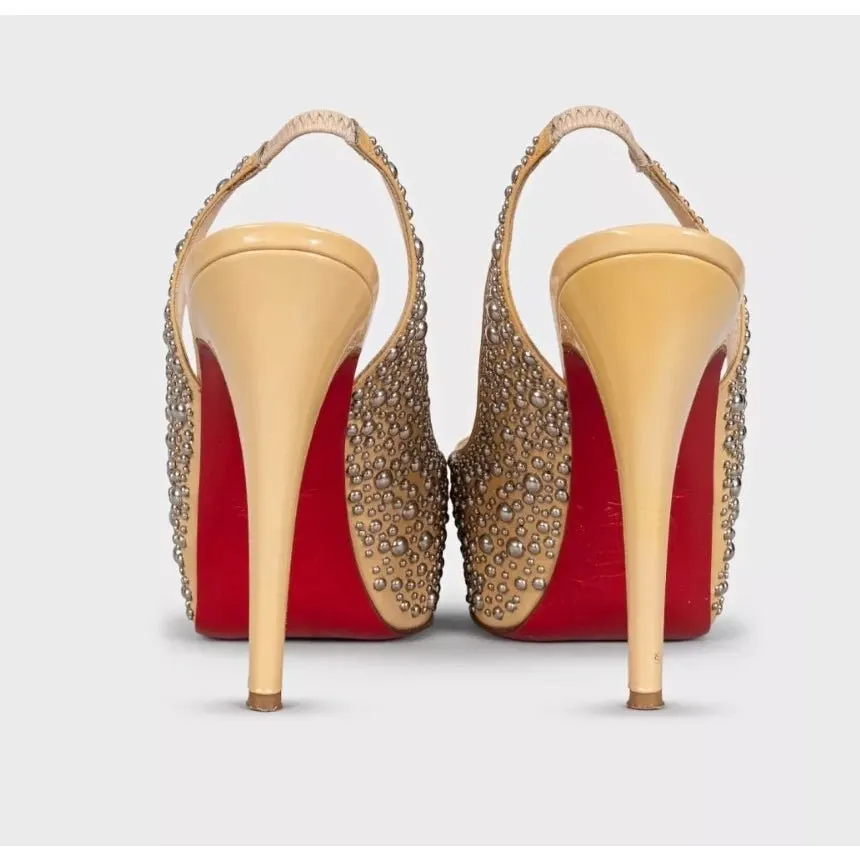 Christian Louboutin Beige Patent Leather Slingback Heels EU 37.5 Pre-owned Beige Leather Good - Model View