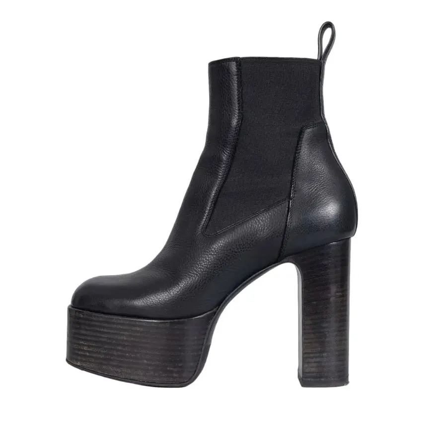 Rick Owens Black Leather Platform Ankle Boots EU 38 Pre-owned