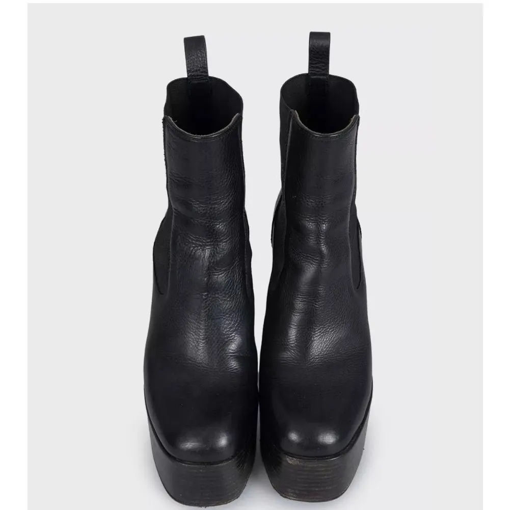 Rick Owens Black Leather Platform Ankle Boots EU 38 Pre-owned Black Leather Good - Back View