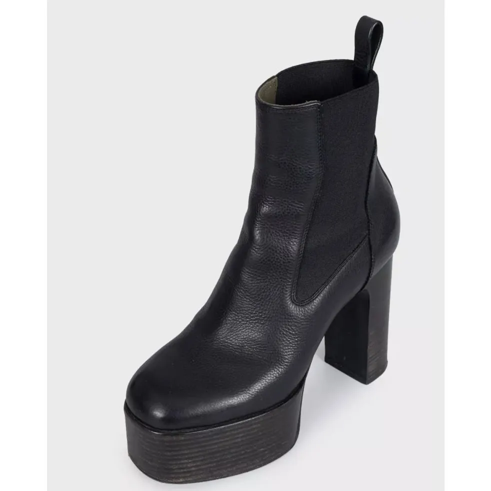 Rick Owens Black Leather Platform Ankle Boots EU 38 Pre-owned Black Leather Good - Inside View