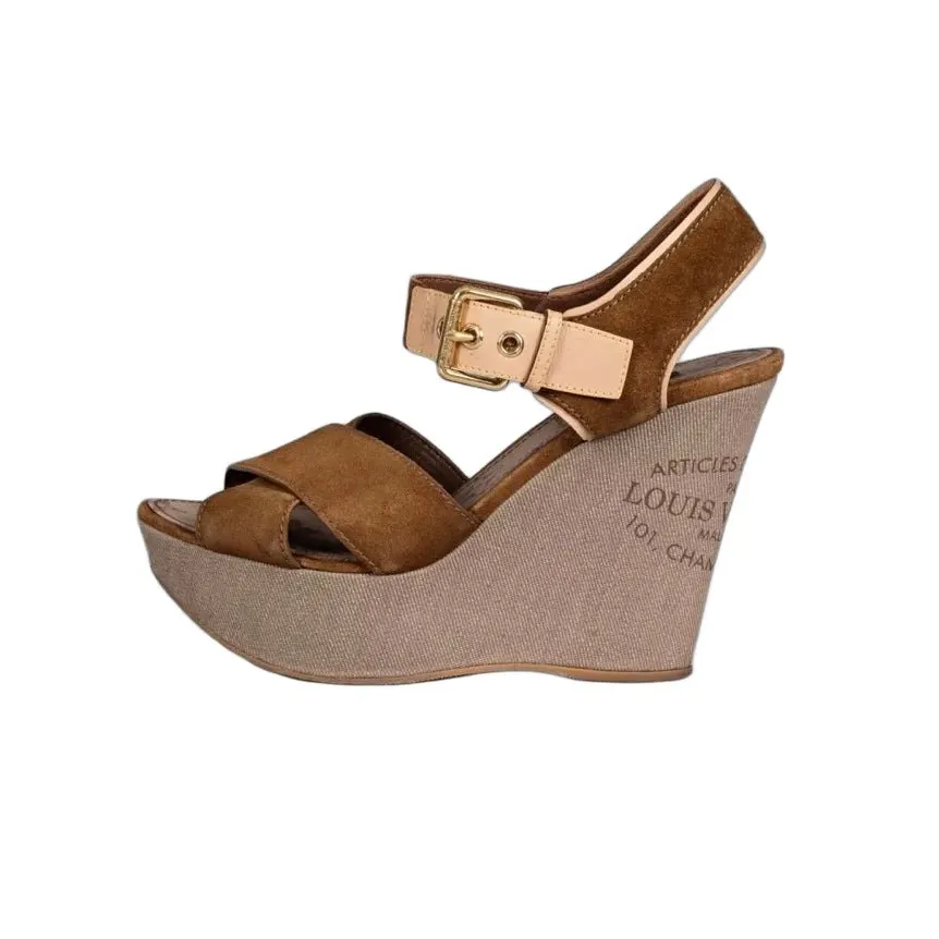 Louis Vuitton Brown Suede Monogram Platform Sandals EU 41 Pre-owned Brown Suede Good - Front View