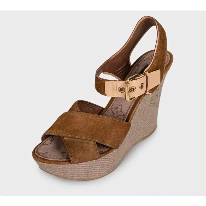 Louis Vuitton Brown Suede Monogram Platform Sandals EU 41 Pre-owned Brown Suede Good - Inside View