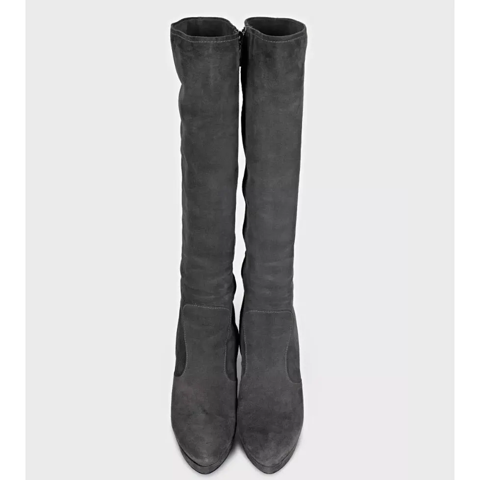 Prada Grey Suede Knee-High Boots - Pointed Toe Stiletto EU 40 Pre-owned Grey Suede Good - Back View