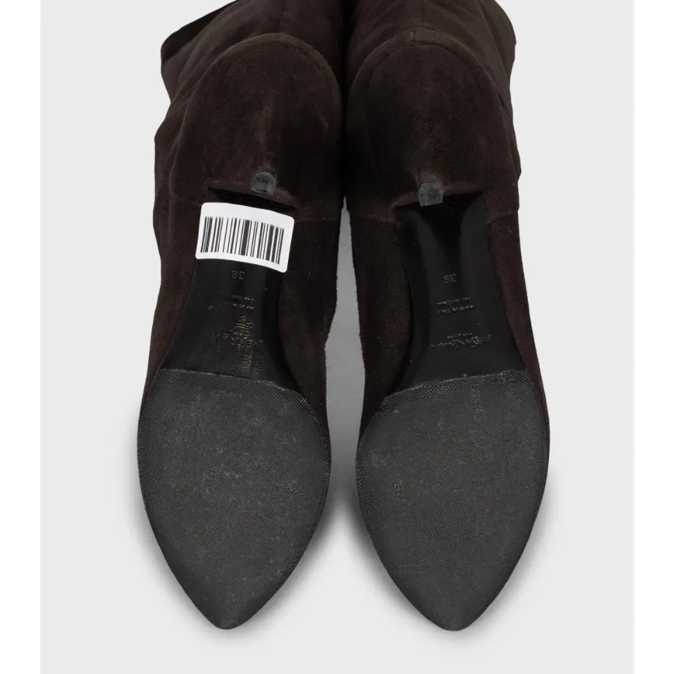 Saint Laurent Brown Suede Wedge Knee-High Boots Sz.38 Pre-owned Brown Suede Good - Box View