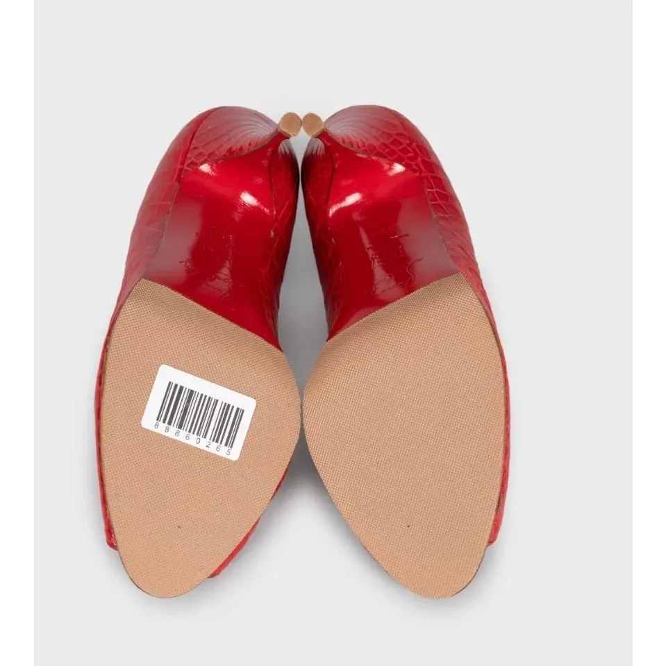 Christian Louboutin Red Embossed Leather Open Toe Heels Sz.39,5 Pre-owned Red Leather Good - Box View