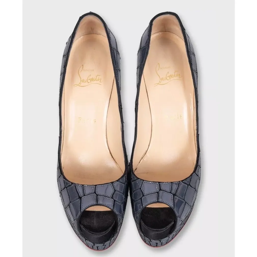Christian Louboutin Leather Open Toe Stiletto Heels Sz.38,5 Pre-owned Black Leather Good - Back View