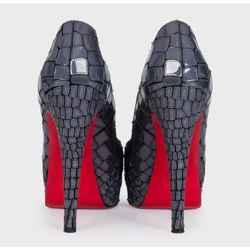 Christian Louboutin Leather Open Toe Stiletto Heels Sz.38,5 Pre-owned Black Leather Good - Model View