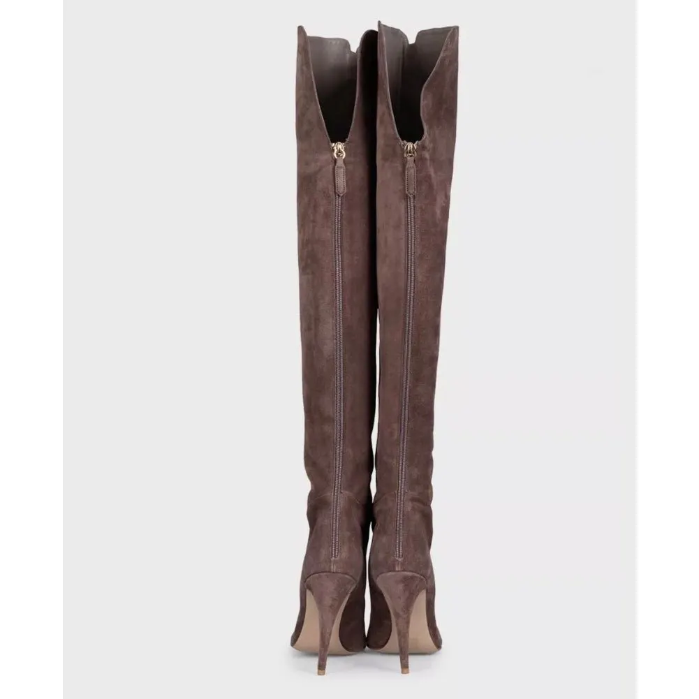 Valentino Brown Suede Over-the-Knee Boots Studded Gold Hardware EU 40 Pre-owned Brown Suede Good - Model View