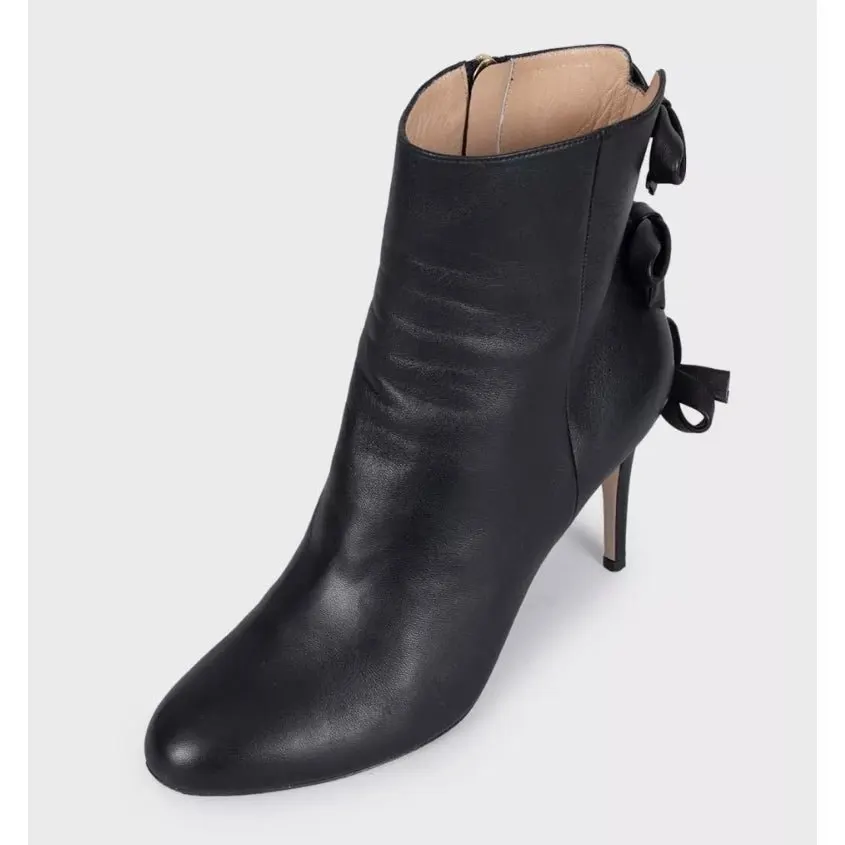 Valentino Black Leather Bow Ankle Boots Stiletto EU 40 Pre-owned Black Leather Good - Back View