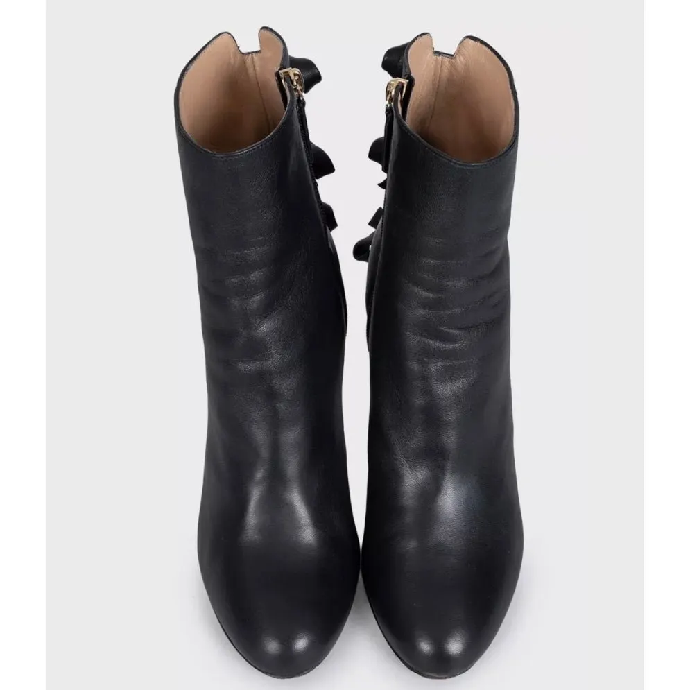 Valentino Black Leather Bow Ankle Boots Stiletto EU 40 Pre-owned Black Leather Good - Inside View