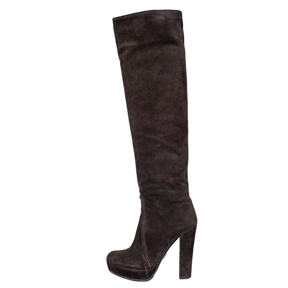 Prada Brown Suede Knee-High Boots - EU 35 Pre-owned