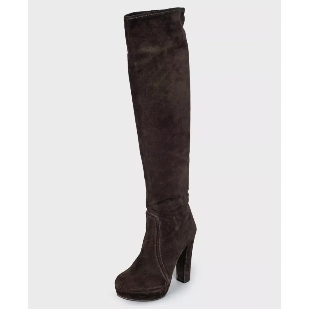 Prada Brown Suede Knee-High Boots - EU 35 Pre-owned Brown Suede Good - Inside View