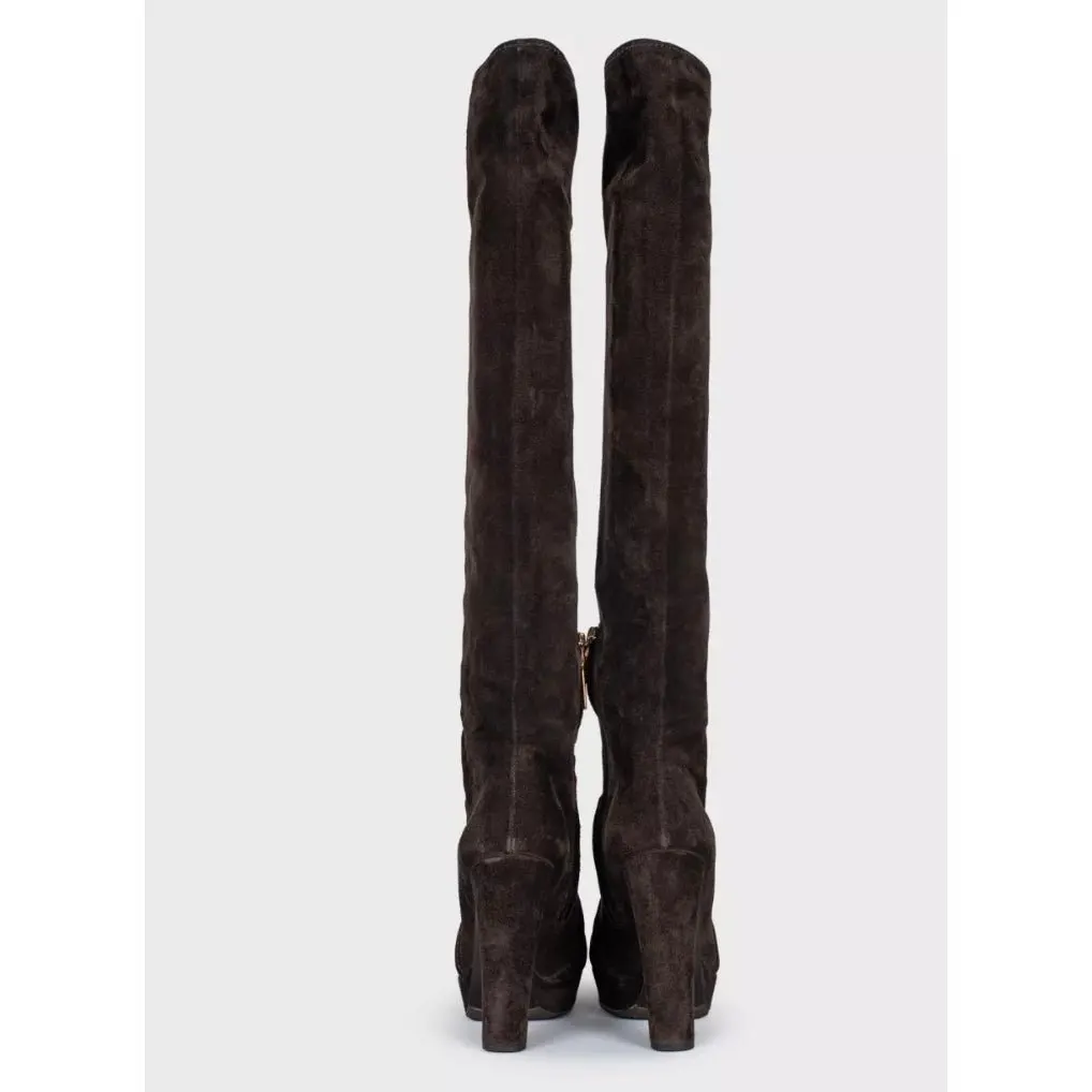 Prada Brown Suede Knee-High Boots - EU 35 Pre-owned Brown Suede Good - Model View