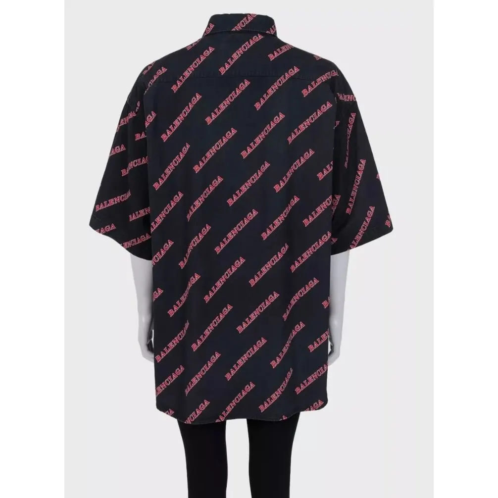 Balenciaga Black Cotton Zip-Up Shirt - Logo Print XXL Pre-owned Black Cotton Good - Inside View