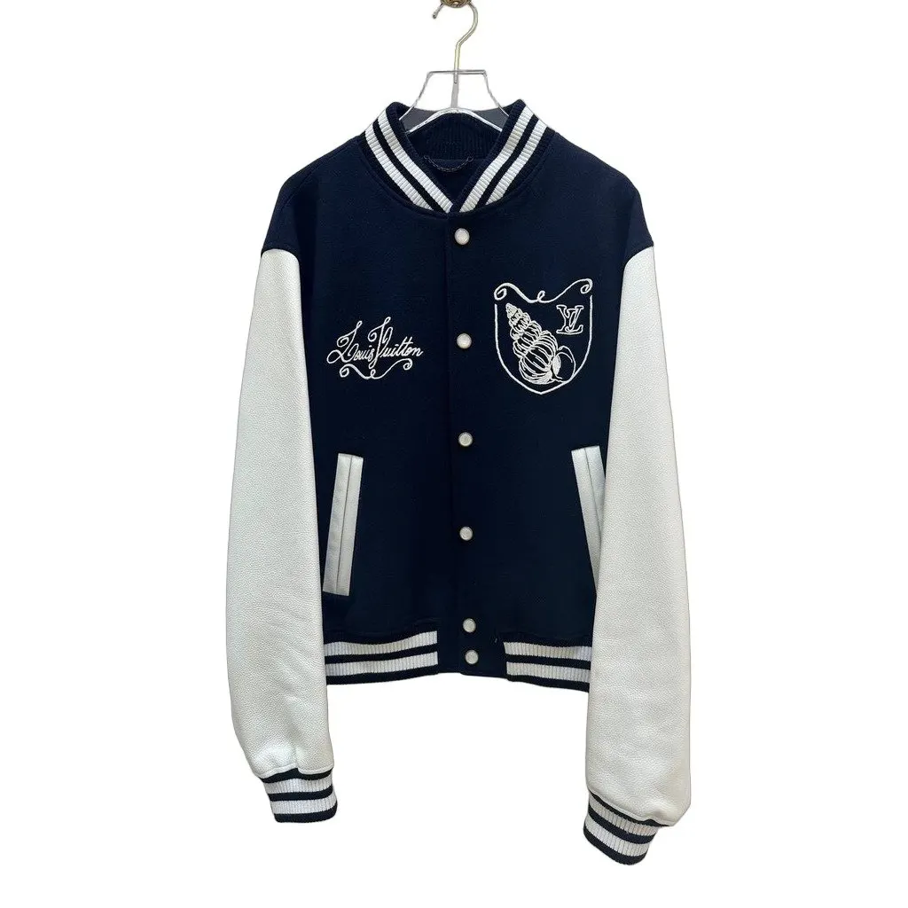 Louis Vuitton Varsity Jacket Sz 58 Pre-owned Navy Leather Good - Front View