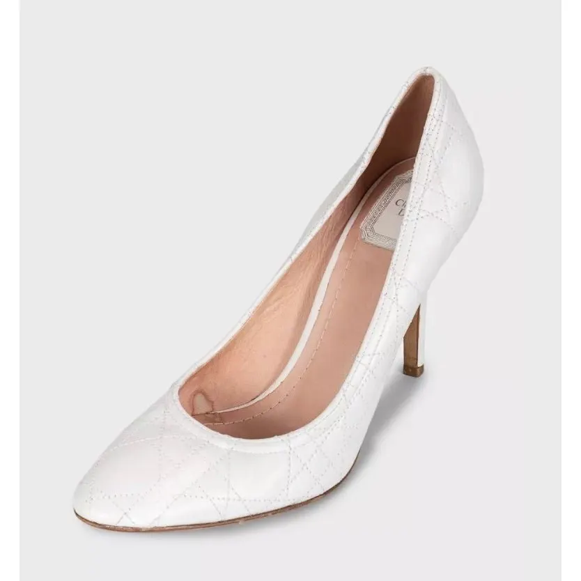 Dior White Leather Stiletto Heels - EU 39.5 Pre-owned White Leather Good - Inside View