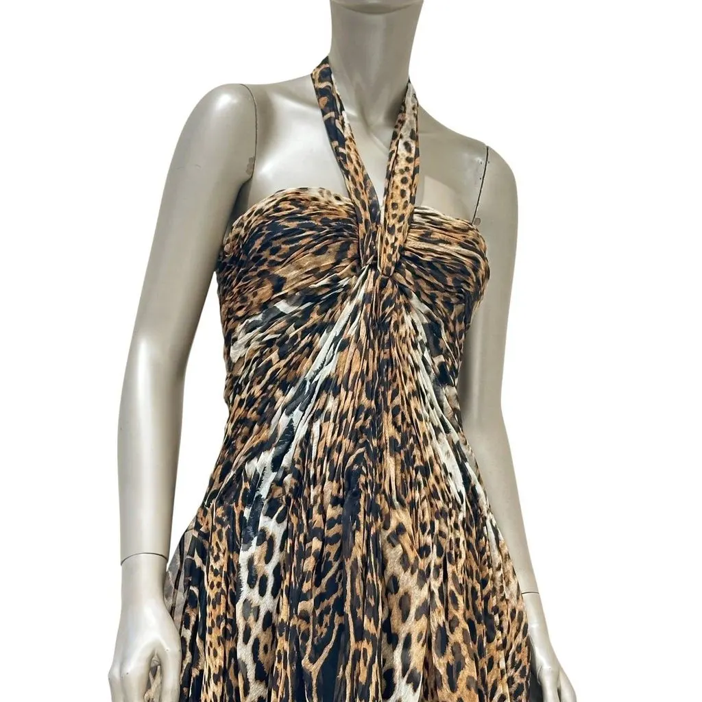 Saint Laurent YSL Vintage Leopard Silk Halter Maxi Dress - FR 38 Pre-owned White Silk Good - Inside View