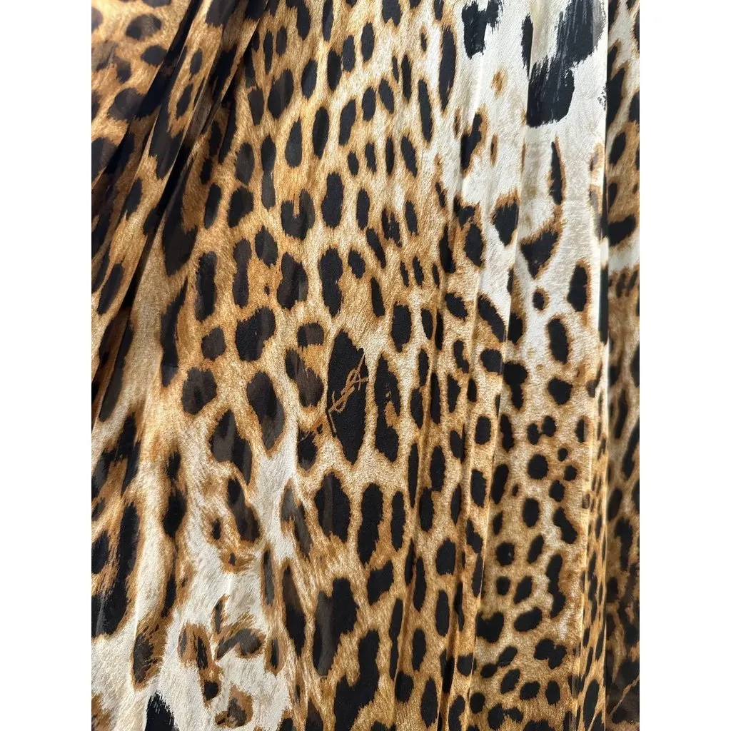 Saint Laurent YSL Vintage Leopard Silk Halter Maxi Dress - FR 38 Pre-owned White Silk Good - Model View