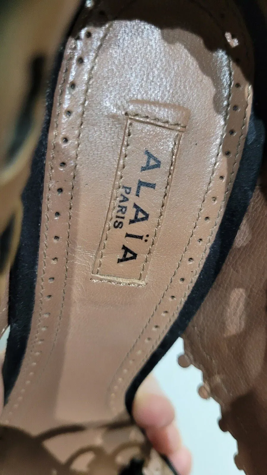 Alaïa Black Laser Cut Leather Suede Studs Platform Heels Sandals sz.38 Pre-Owned Black Leather Good - Box View