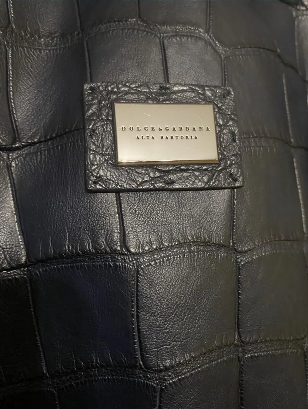 Dolce & Gabbana Dolce and Gabbana Navy Crocodile Print Lambskin Bomber Jacket Sz.48-50 Pre-Owned Navy Leather Good - Back View