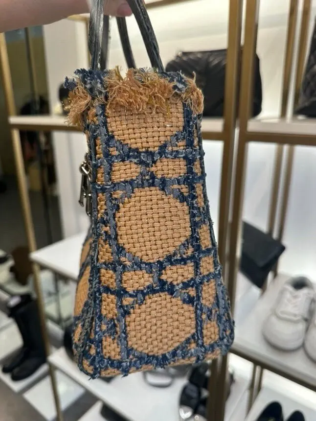 Dior Dior Lady Dior Medium Tweed  Crocodile  Print Lambskin  Handle Bag Pre-Owned MultiColor Tweed Good - Model View