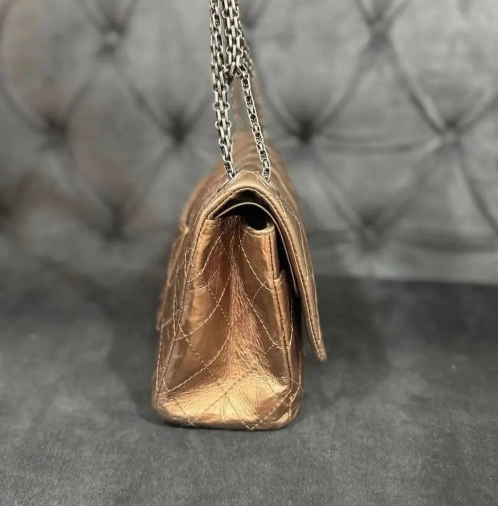 Chanel Bronze Aged Calfskin Reissue Double Flap Classic Bag Pre-Owned Silver Leather Good - Inside View