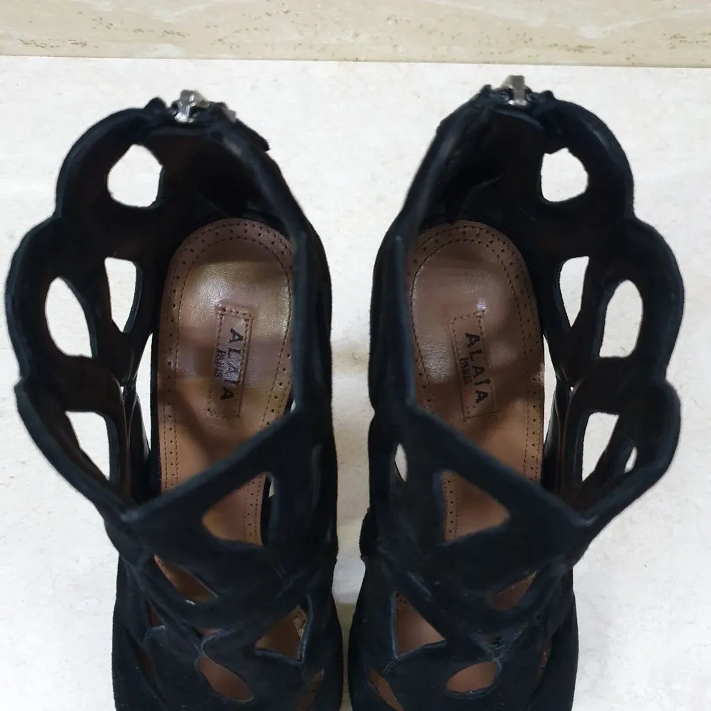 Alaïa Black Suede Sandals Heels Sz.38.5 Pre-Owned Black Suede Good - Inside View