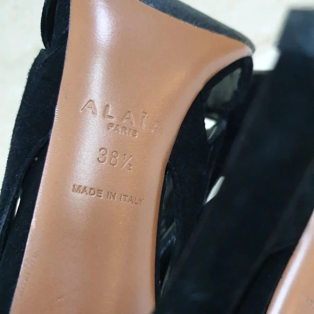 Alaïa Black Suede Sandals Heels Sz.38.5 Pre-Owned Black Suede Good - Box View