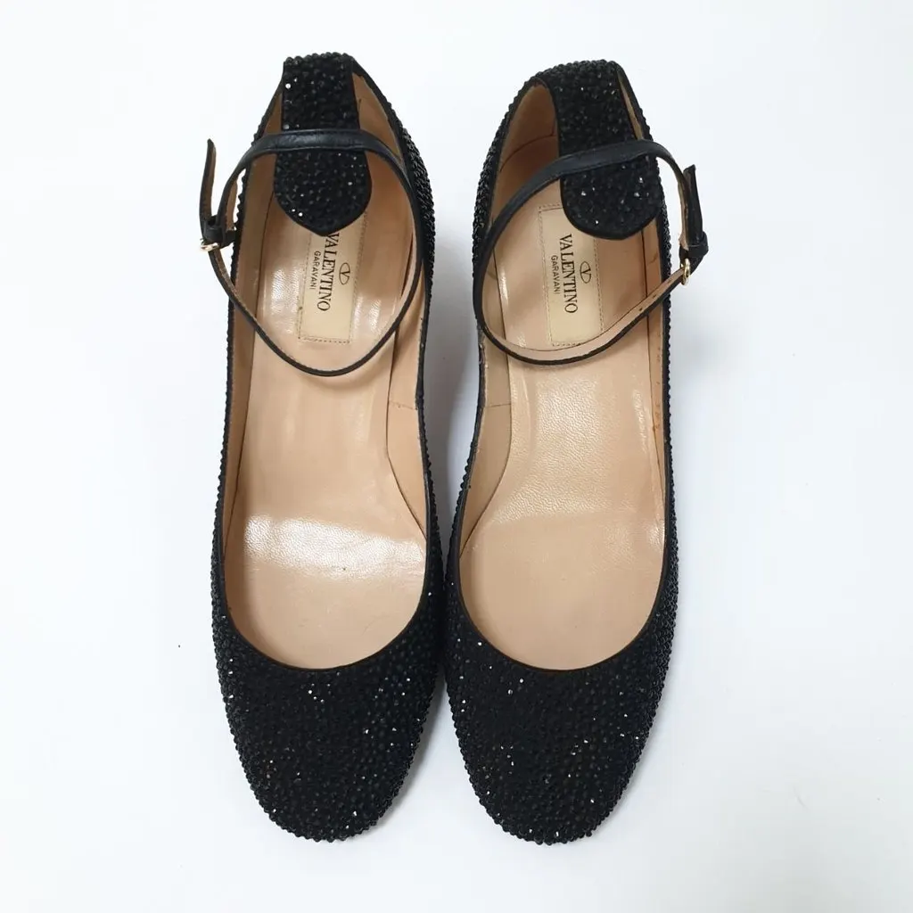 Valentino Garavani D’Orsay Black Suede Rhinstone Pumps Heels Sz.38.5 Pre owned Black Suede Good - Back View