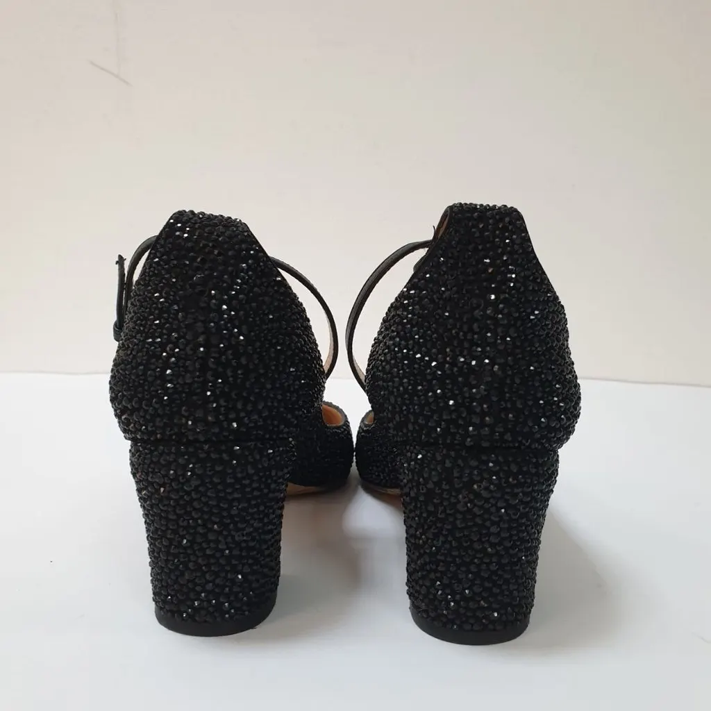 Valentino Garavani D’Orsay Black Suede Rhinstone Pumps Heels Sz.38.5 Pre owned Black Suede Good - Inside View