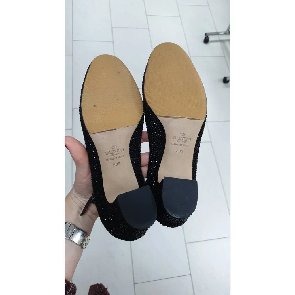 Valentino Garavani D’Orsay Black Suede Rhinstone Pumps Heels Sz.38.5 Pre owned Black Suede Good - Model View