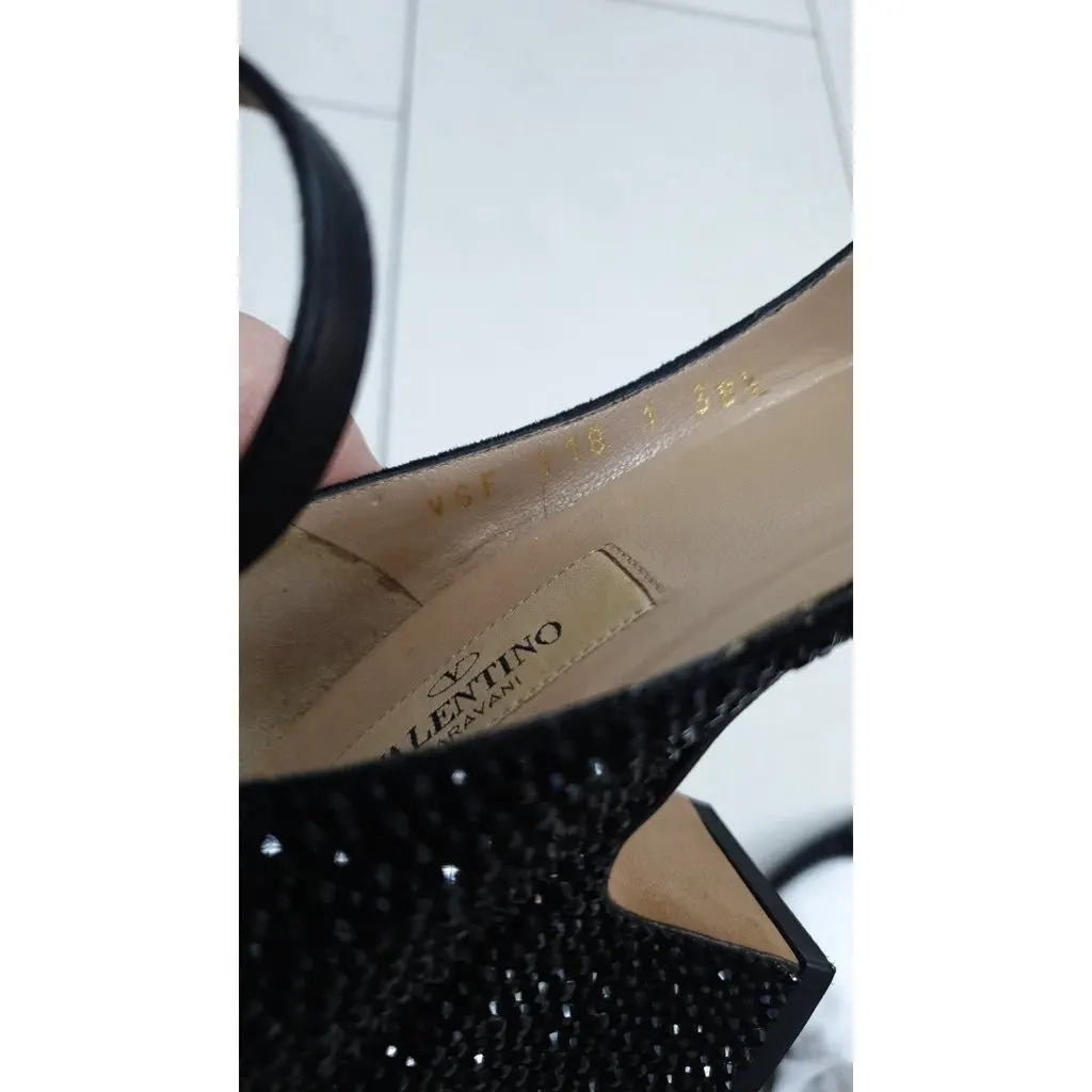 Valentino Garavani D’Orsay Black Suede Rhinstone Pumps Heels Sz.38.5 Pre owned Black Suede Good - Box View