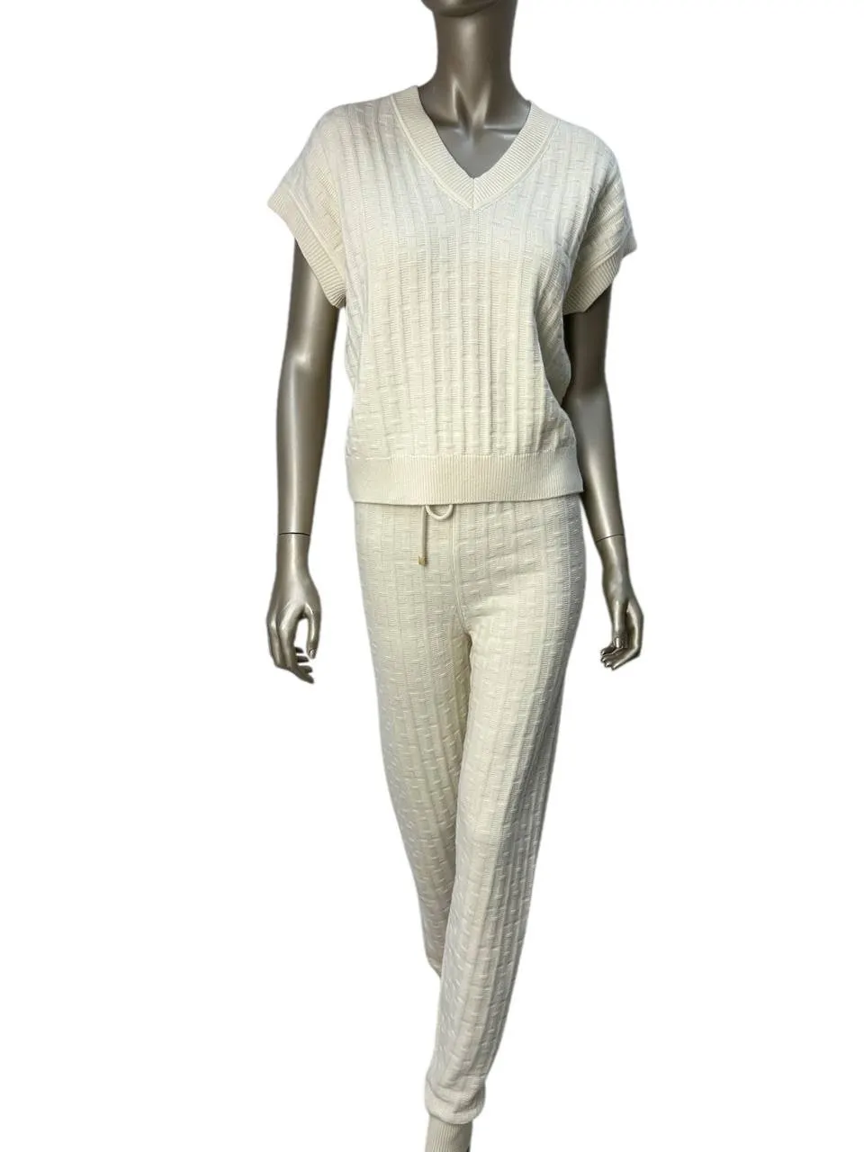 Hermès Wool knitted set with short sleeves White Wool Good - Front View